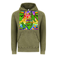 Vintage Olive Pride LGBTQ+ aliens and stars with rainbow Vintage Hoodie - NancyCooperArtShop