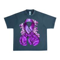 Midnight Navy purple ribbon with boxing gloves Urban Heavy Tee - NancyCooperArtShop