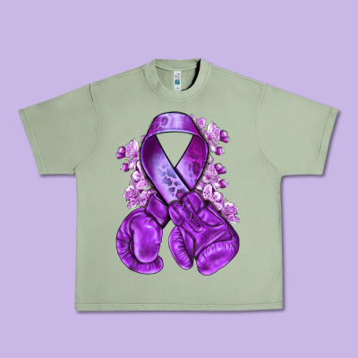 Purple Ribbon With Boxing Gloves Urban Heavy Tee Designed By Nancycooperartshop