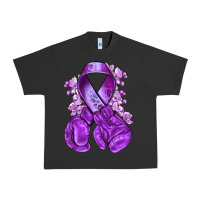 Pigment Black purple ribbon with boxing gloves Urban Heavy Tee - NancyCooperArtShop