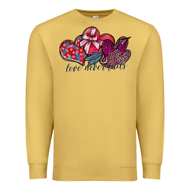 Love Never Fails Premium Sweatshirt by SublimationCraftShop | Teevron