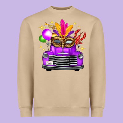 Mardi Gras Truck Leopard Mask Heavyweight Sweatshirt Designed By Fadigitalartstudio