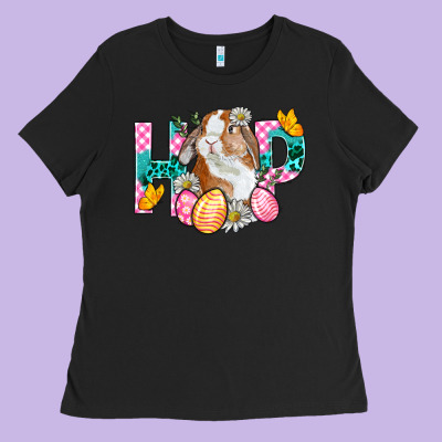 Hop Bunny Easter Ladies Tee Designed By Bundleandbundleshop