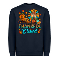 Navy Grateful Thankful Blessed Thanksgiving Cold Drink Heavyweight Sweatshirt - FaDigitalArtStudio
