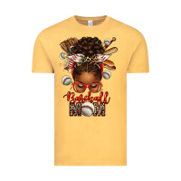 Vintage Mustard Baseball Mom Afro Messy Bun Vintage Tee - texasbilliewilder