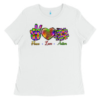 White Peace Love Autism Ladies Tee - BundleAndBundleShop