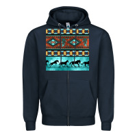 Navy native american aztec seamless pattern Zipper Hoodie - BundleAndBundleShop