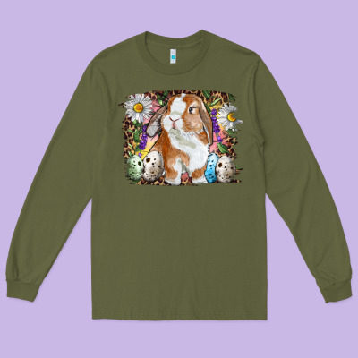 Easter Bunny With Quail Eggs And Daisy Long Sleeve Tee Designed By Ranaportraitstore