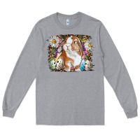 Heather Grey Easter Bunny With Quail Eggs And Daisy Long Sleeve Tee - RanaPortraitStore