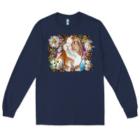 Navy Easter Bunny With Quail Eggs And Daisy Long Sleeve Tee - RanaPortraitStore