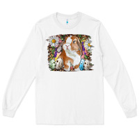 White Easter Bunny With Quail Eggs And Daisy Long Sleeve Tee - RanaPortraitStore