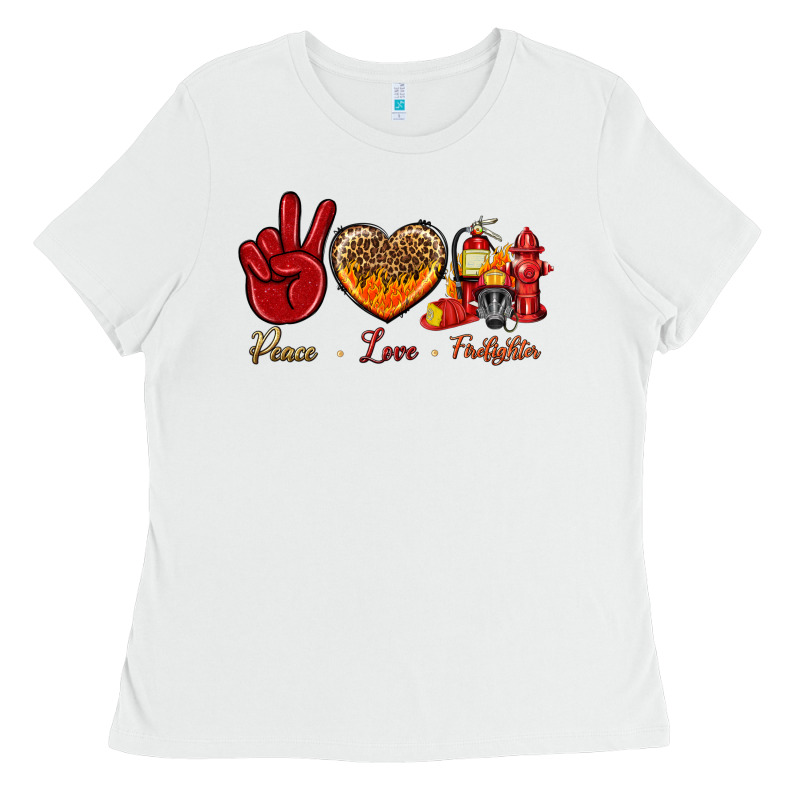 Peace Love Firefighter Ladies Tee by BundleAndBundleShop | Teevron