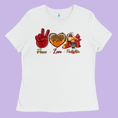 Peace Love Firefighter Ladies Tee Designed By Bundleandbundleshop