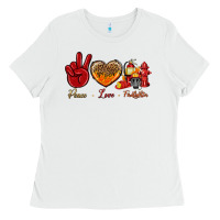 White Peace Love Firefighter Ladies Tee - BundleAndBundleShop
