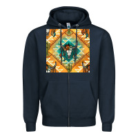 Navy native american aztec seamless pattern Zipper Hoodie - BundleAndBundleShop
