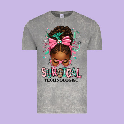 Surgical Technologist Afro Messy Bun Vintage Tee Designed By Texasbilliewilder