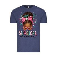 Vintage Denim Surgical Technologist Afro Messy Bun Vintage Tee - texasbilliewilder