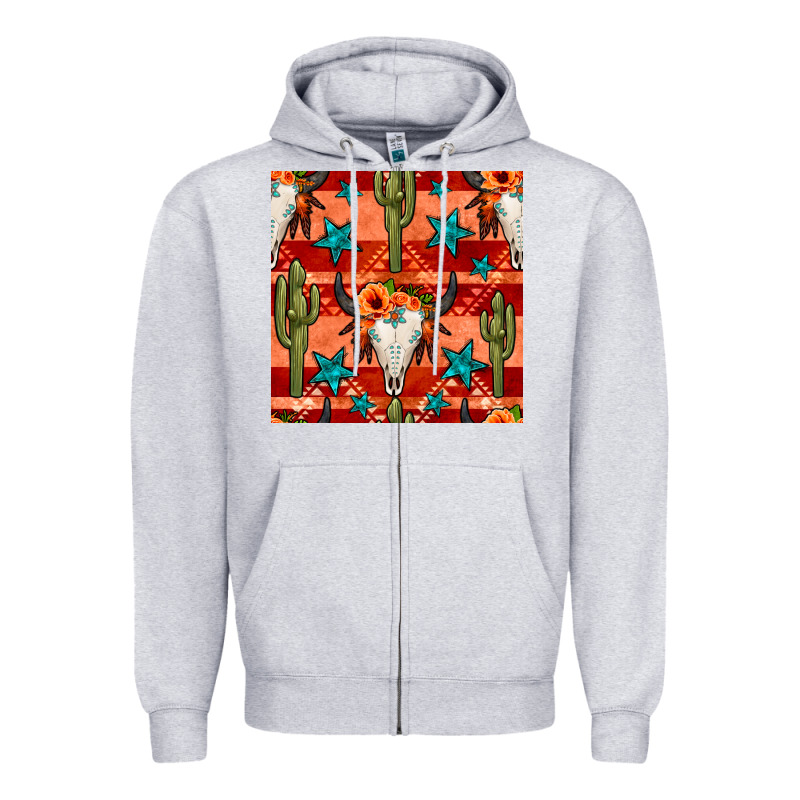 Bull Skull Cactus Seamless Pattern Zipper Hoodie by BundleAndBundleShop | Teevron