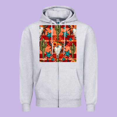 Bull Skull Cactus Seamless Pattern Zipper Hoodie Designed By Bundleandbundleshop
