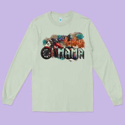 Badass Mama Motorcycle Long Sleeve Tee Designed By Howdyjamesfarm