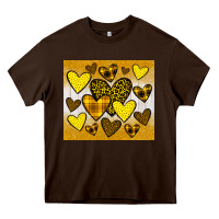 Chocolate Brown yellow hearts Heavy Core Tee - JahusDesignShop