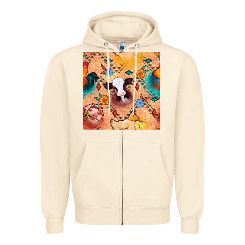 Western Farm Animals Seamless Pattern Zipper Hoodie by BundleAndBundleShop | Teevron