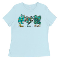Baby Blue Peace Love Gemstone Ladies Tee - BundleAndBundleShop