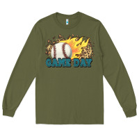 Army Green game day baseball leopard flames fireball Long Sleeve Tee - HowdyJamesFarm