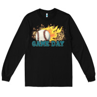 Black game day baseball leopard flames fireball Long Sleeve Tee - HowdyJamesFarm