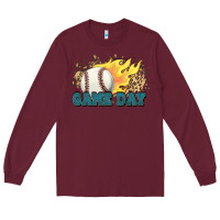 Burgundy game day baseball leopard flames fireball Long Sleeve Tee - HowdyJamesFarm