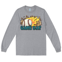 Heather Grey game day baseball leopard flames fireball Long Sleeve Tee - HowdyJamesFarm