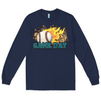 Navy game day baseball leopard flames fireball Long Sleeve Tee - HowdyJamesFarm