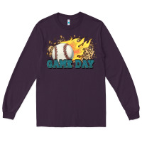 Plum game day baseball leopard flames fireball Long Sleeve Tee - HowdyJamesFarm
