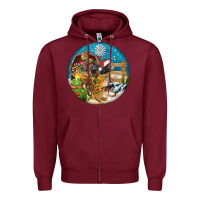Burgundy Christmas  farm animals Zipper Hoodie - FaDigitalArtStudio
