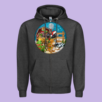 Christmas  Farm Animals Zipper Hoodie Designed By Fadigitalartstudio