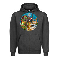 Charcoal Heather Christmas  farm animals Zipper Hoodie - FaDigitalArtStudio