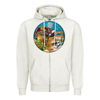 Oatmeal Heather Christmas  farm animals Zipper Hoodie - FaDigitalArtStudio
