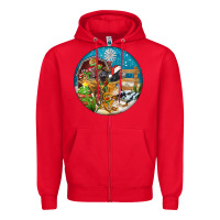 Red Christmas  farm animals Zipper Hoodie - FaDigitalArtStudio