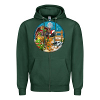 Sports Green Christmas  farm animals Zipper Hoodie - FaDigitalArtStudio