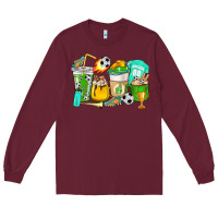 Burgundy Football coffee cups Long Sleeve Tee - HowdyJamesFarm