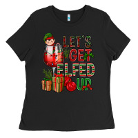 Black Let's Get Elfed Up Christmas Ladies Tee - BundleAndBundleShop