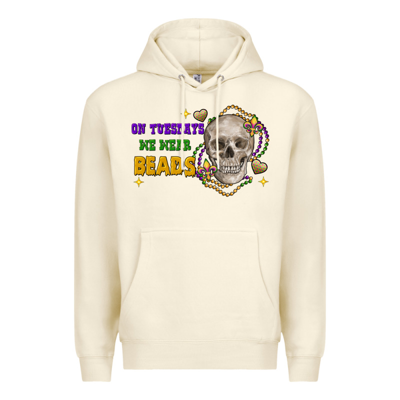 On Tuesdays We Wear Beads Skull Premium Hoodie by FaDigitalArtStudio | Teevron