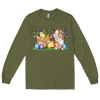 Army Green Easter bunny and chicks with floral Long Sleeve Tee - RanaPortraitStore