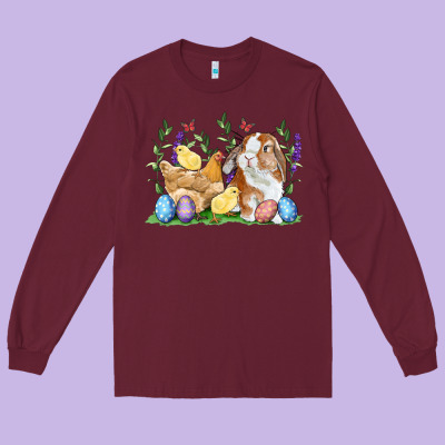 Easter Bunny And Chicks With Floral Long Sleeve Tee Designed By Ranaportraitstore