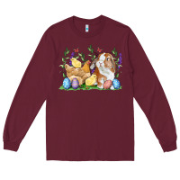 Burgundy Easter bunny and chicks with floral Long Sleeve Tee - RanaPortraitStore