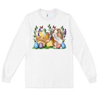 White Easter bunny and chicks with floral Long Sleeve Tee - RanaPortraitStore