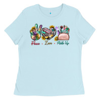 Baby Blue Peace Love Make Up Ladies Tee - BundleAndBundleShop