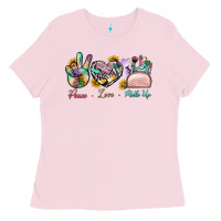 Bubblegum Pink Peace Love Make Up Ladies Tee - BundleAndBundleShop