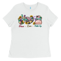 White Peace Love Make Up Ladies Tee - BundleAndBundleShop