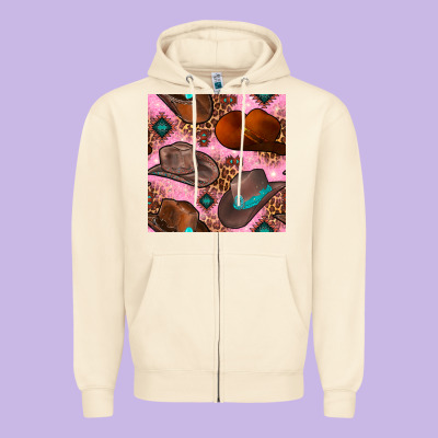 Western Cowboy Hat Seamless Pattern Zipper Hoodie Designed By Bundleandbundleshop